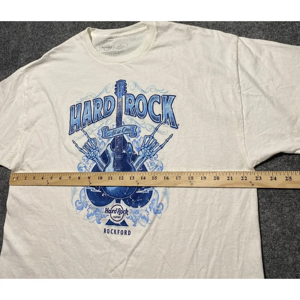Hard Rock Casino Rockford Mens XL White Graphic T-Shirt Guitar Skeleton Spade - Picture 4 of 5